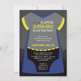 Superheld Baby shower Uitnodiging, Blauw, Zwarte I Kaart