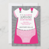 Superheld Baby shower Uitnodiging, Roze, Silver In Kaart (Voorkant)