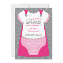 Superheld Baby shower Uitnodiging, Roze, Silver In