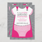 Superheld Baby shower Uitnodiging, Roze, Silver In Kaart (Voorkant / Achterkant)