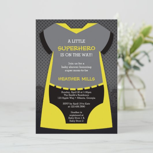 Superheld Baby shower Uitnodiging voor Reena (Staand voorkant)