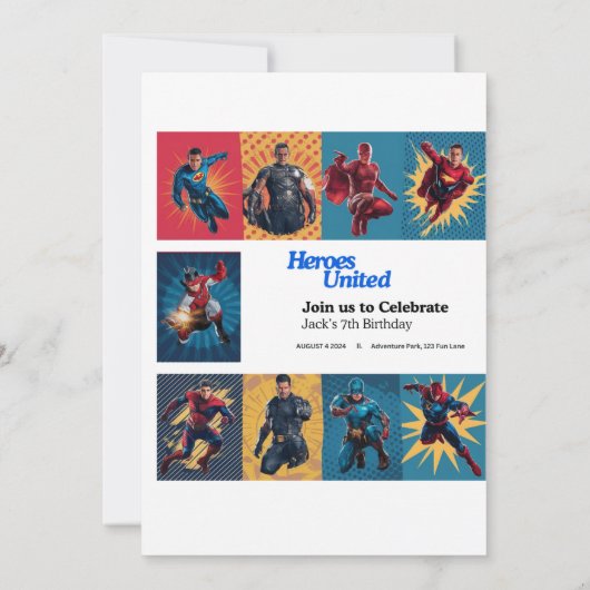 Superheld Bash Verjaardag Uitnodiging Kaart (Achterkant)