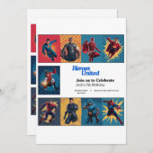 Superheld Bash Verjaardag Uitnodiging Kaart (Voorkant / Achterkant)