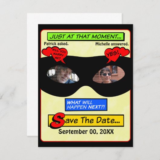 Superheld Bewaar de datum Save The Date (Voorkant / Achterkant)