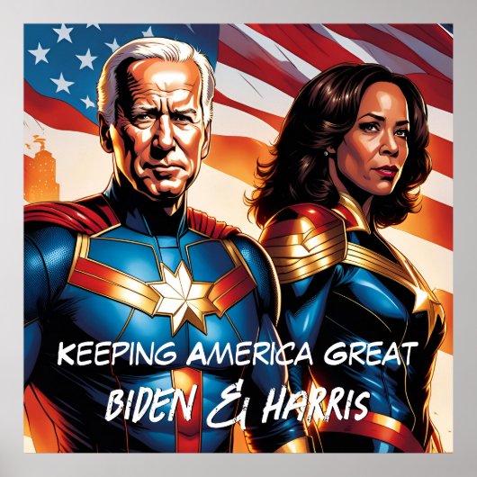 Superheld Biden en Harris houden Amerika groot Poster (Voorkant)
