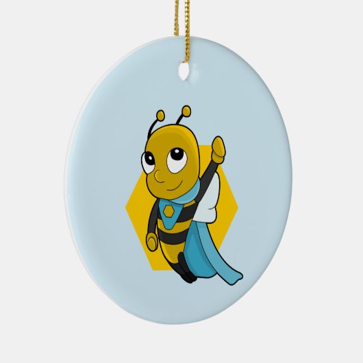 Superheld-bijencartoon Keramisch Ornament (Rechts)