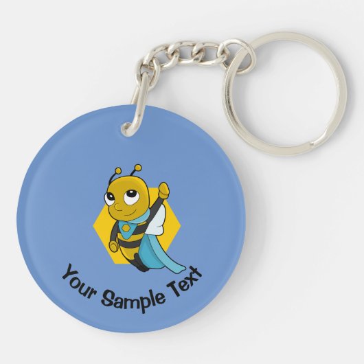 Superheld-bijencartoon Sleutelhanger (Achterkant)