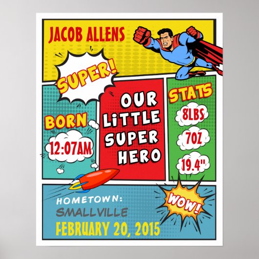 Superheld Birth Announement - Wall Art Poster (Voorkant)