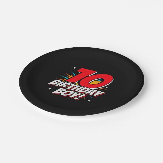 Superheld Birthday - 10 jaar oud - 10e verjaardag Papieren Bordje (Gekanteld)