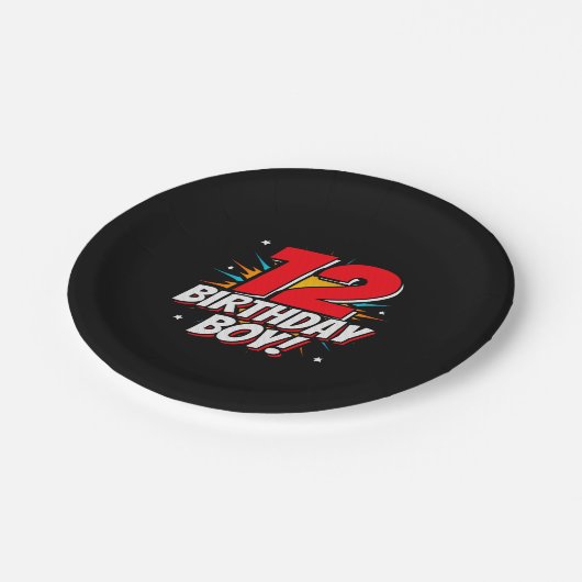 Superheld Birthday - 12 jaar oud - 12e verjaardag Papieren Bordje (Gekanteld)