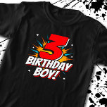 Superheld Birthday Boy - 3 jaar - 3 jaar - derde v T-shirt<br><div class="desc">Dit coole ontwerp van de 3de verjaardag is perfect voor een superheld verjaardagsfeestje! Geweldig voor elke 3-jarige jongen die van stripboeken houdt, superhelden of schurken met superkrachten! Hij is de derde verjaardag van de 3-jarige "3-jarige jongen!", een gelukkige verjaardag citaat uit een stripboek superheld dat de 3-jarige super-verjaardagsjongen zal houden!...</div>