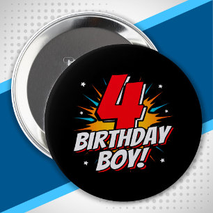 Superheld Birthday Boy - 4 jaar oud - 4de verjaard Ronde Button 4,0 Cm