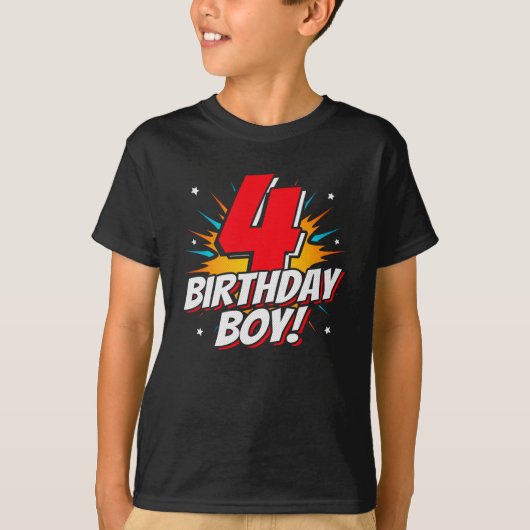 Superheld Birthday Boy - 4 jaar oud - 4de verjaard T-shirt (Voorkant)
