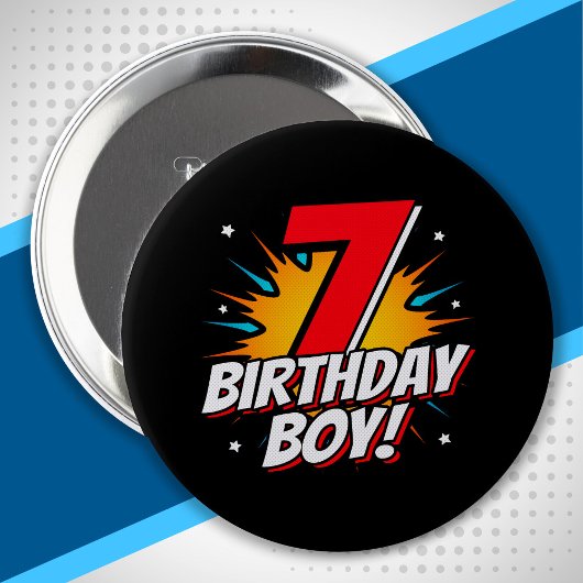 Superheld Birthday Boy - 7 jaar oud - 7de verjaard Ronde Button 4,0 Cm