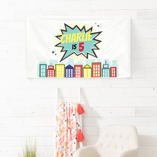 Superheld Birthday Boy Banner Backdrop (Insitu)