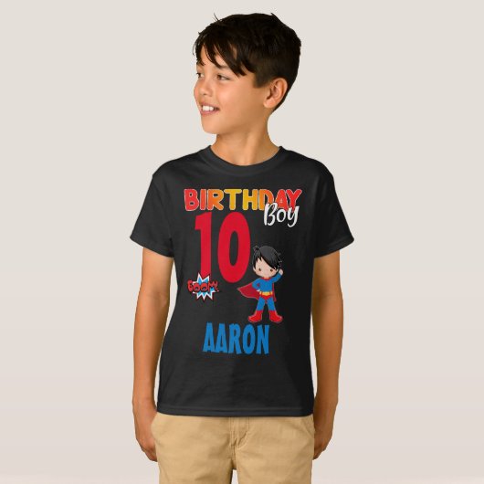 Superheld Birthday Boy Colorful Custom T-shirt (Voorkant volledig)