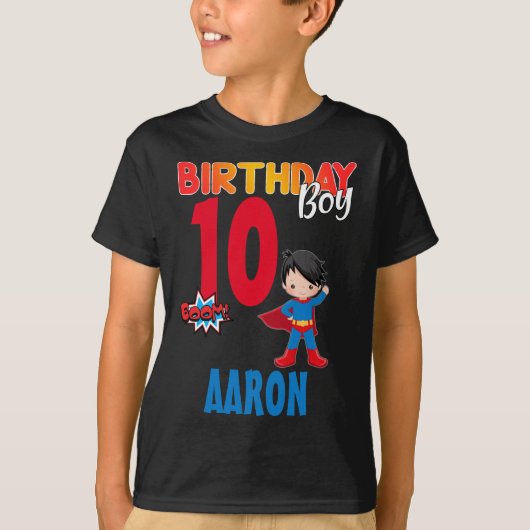 Superheld Birthday Boy Colorful Custom T-shirt (Voorkant)