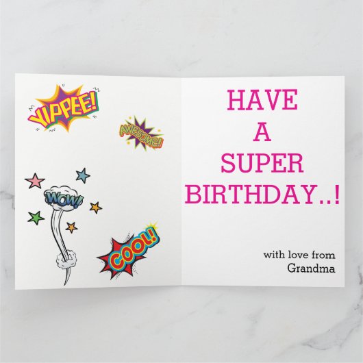 Superheld Birthday Girl Fantastic Sensational Kaart (Binnen)