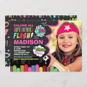Superheld Birthday Invitation roze Superheld Party Kaart