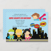 Superheld Birthday Invitations (Cute for Boys) Kaart (Voorkant / Achterkant)
