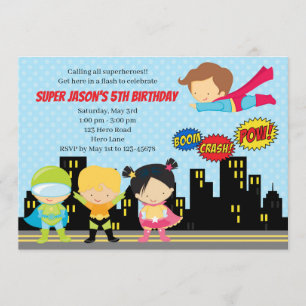 Superheld Birthday Invitations (Cute for Boys) Kaart