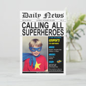 Superheld Birthday Party Hero Boy Girl Foto Kaart (Staand voorkant)