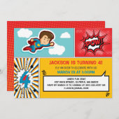 Superheld Birthday Party Invitation - Boy Colors Kaart (Voorkant / Achterkant)