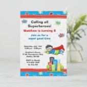 Superheld Birthday Party Invitation Kaart (Staand voorkant)