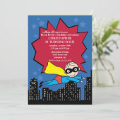 Superheld Birthday Party Invitation Kaart (Staand voorkant)