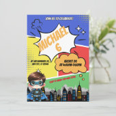 Superheld Birthday Party Invitation Kaart (Staand voorkant)
