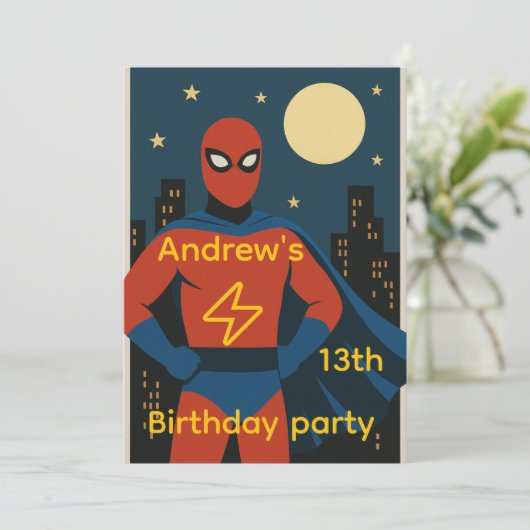 Superheld Birthday Party Invitation Kaart (Staand voorkant)