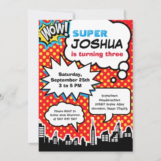 Superheld Birthday Party Invitation Kaart (Voorkant)