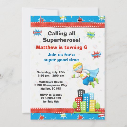 Superheld Birthday Party Invitation Kaart (Voorkant)