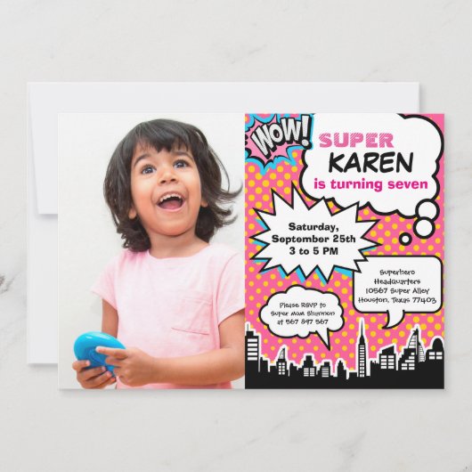 Superheld Birthday Party Invitation Kaart (Voorkant)