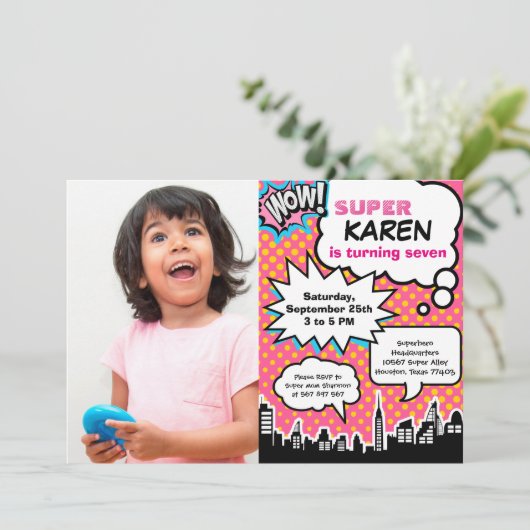 Superheld Birthday Party Invitation Kaart (Staand voorkant)