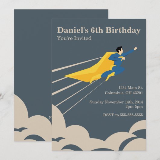 Superheld Birthday Party Invitation Kaart (Voorkant / Achterkant)