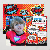 Superheld Birthday Party Invitation Kaart (Voorkant / Achterkant)