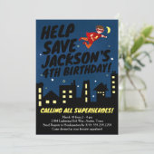 Superheld Birthday Party Invitation Kaart (Staand voorkant)