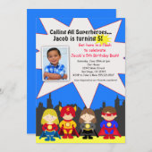 Superheld Birthday Party Photo Invitation Kaart (Voorkant / Achterkant)