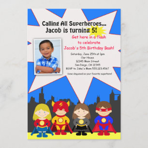 Superheld Birthday Party Photo Invitation Kaart