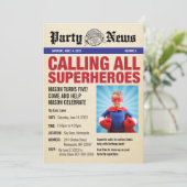 Superheld Birthday Party Photo Invitation - Nieuws Kaart (Staand voorkant)