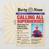 Superheld Birthday Party Photo Invitation - Nieuws Kaart (Voorkant / Achterkant)