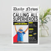 Superheld Birthday Party Super Hero Boy Foto Kaart (Staand voorkant)