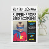 Superheld Birthday Party Super Hero Foto Bedankkaart (Staand voorkant)
