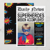 Superheld Birthday Party Super Hero Foto Bedankkaart (Voorkant / Achterkant)