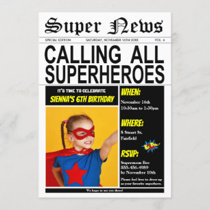 Superheld Birthday Party Super Hero Girl Boy Foto Kaart