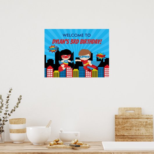 Superheld Birthday Party Welcome Poster Banner (Keuken)