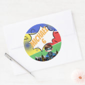 Superheld Birthday Ronde Sticker (Envelop)