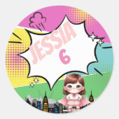 Superheld Birthday Ronde Sticker (Voorkant)