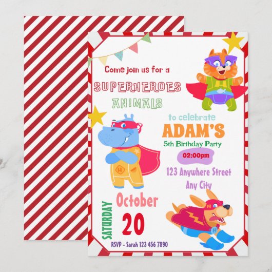 Superheld Birthday Uitnodiging (Voorkant / Achterkant)